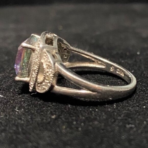 Ring Size 6 Mystic Topaz 5 Carats 10mm x 10mm 30 CZ 1mm x 1mm Sterling Silver St - Picture 2 of 5